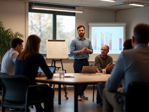 Trainingssession mit engagierten Mitarbeitern in hellem Seminarraum